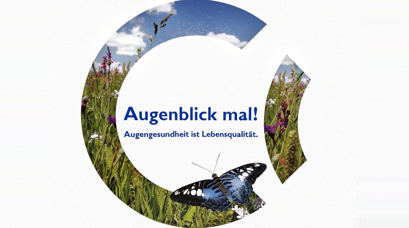 Wandgrafik in der Praxis Spreitenbach: Augenblick mal! Augengesundheit ist Lebensqualität.